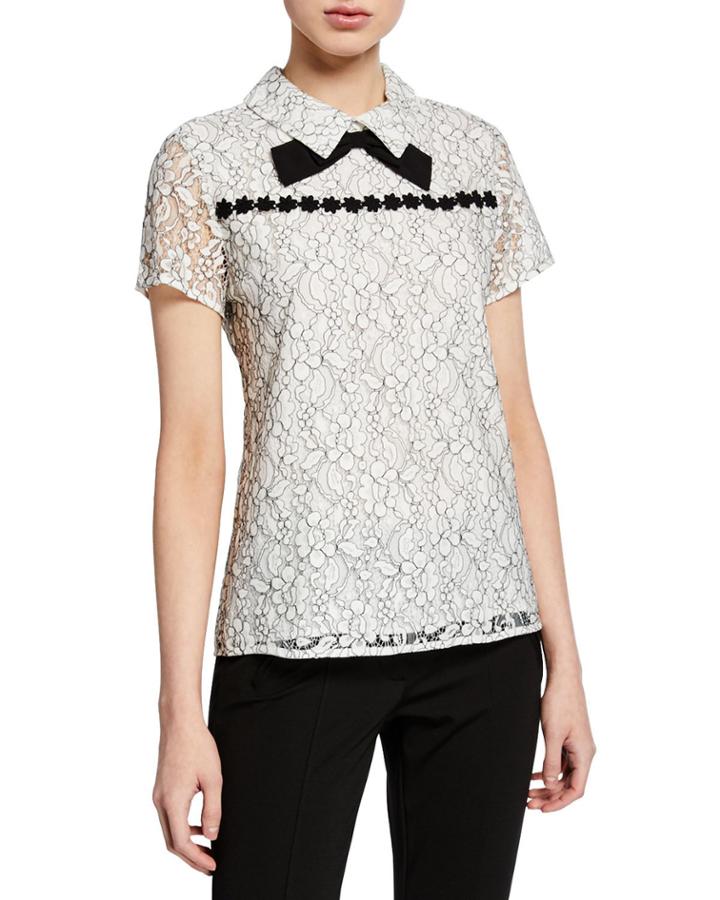 Lace Floral Bow-neck Top
