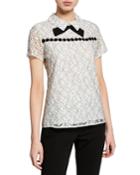Lace Floral Bow-neck Top