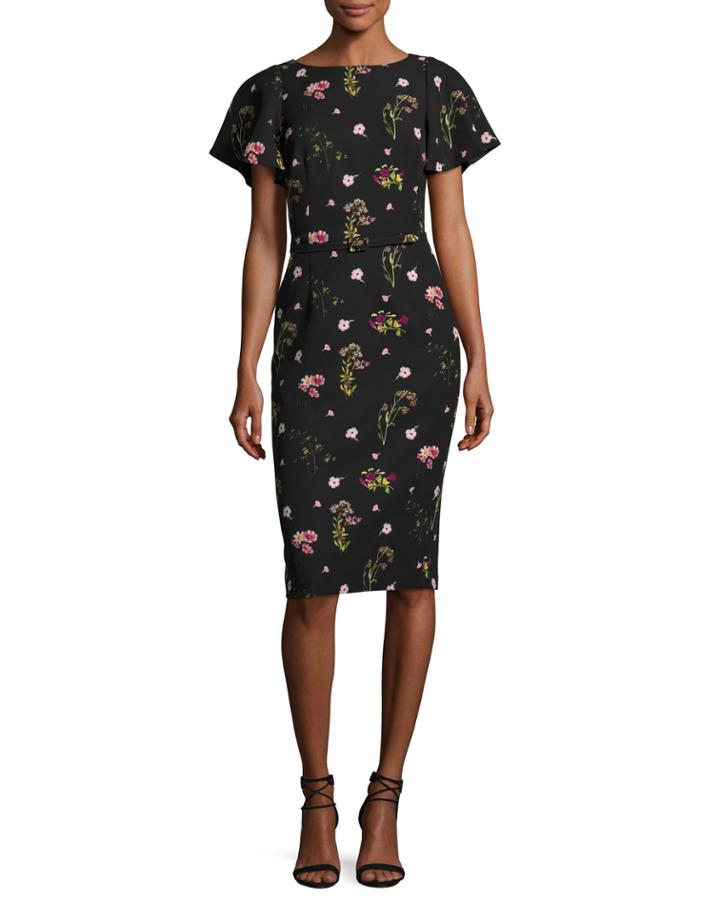 Floral-print Short-sleeve Cocktail Dress