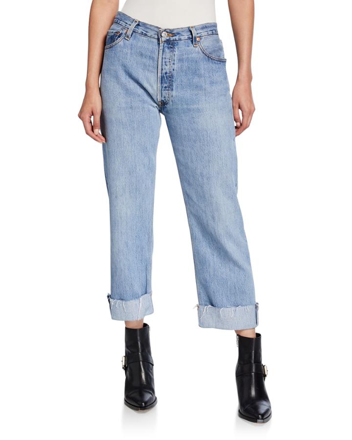 90s Loose Straight-leg Cuffed Jeans