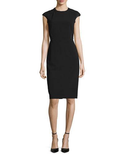 Cap-sleeve Talon Sheath Dress W/ Lace Back, Black