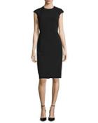 Cap-sleeve Talon Sheath Dress W/ Lace Back, Black