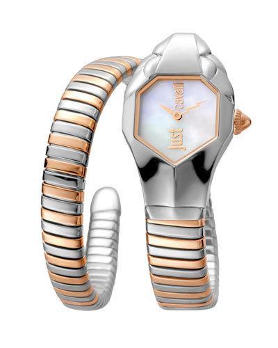 22mm Glam Chic Two-tone Coiled Snake Bracelet Watch, Rose Golden