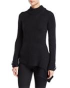 Mock Neck Floral-cuff Asymmetric