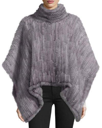 Knit Mink Fur Poncho, Gray