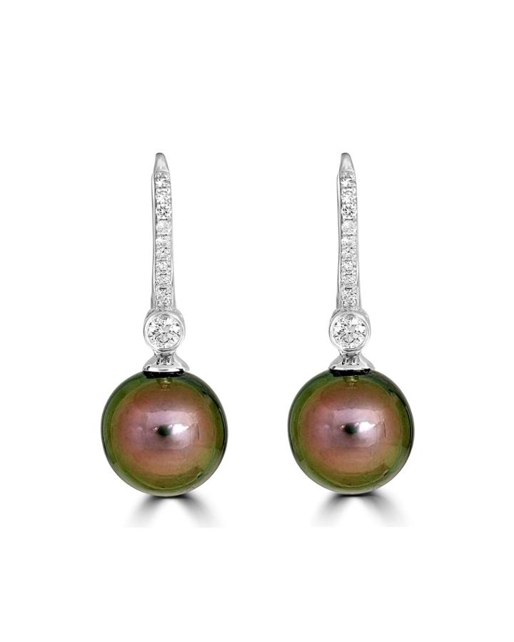 Classic 18k White Linear-diamond Tahitian Pearl Earrings