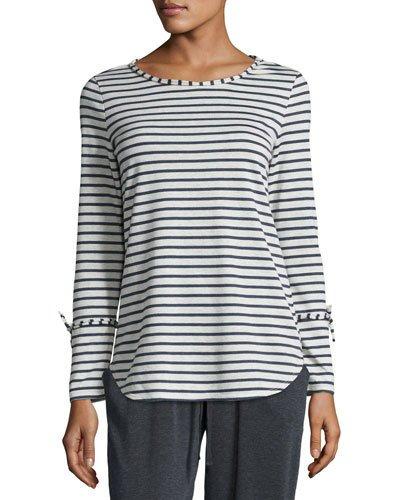 Long-sleeve Stripe-print Top, Natural/navy