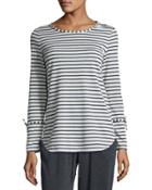 Long-sleeve Stripe-print Top, Natural/navy