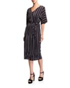 Striped V-neck 1/2-sleeve Dress W/