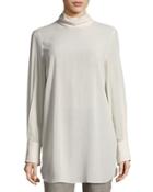 Georgette Turtleneck Long-sleeve Top, Ivory