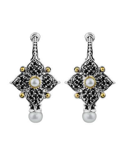 Spinel & Pearl Quatrefoil Flower Dangle & Drop Earrings