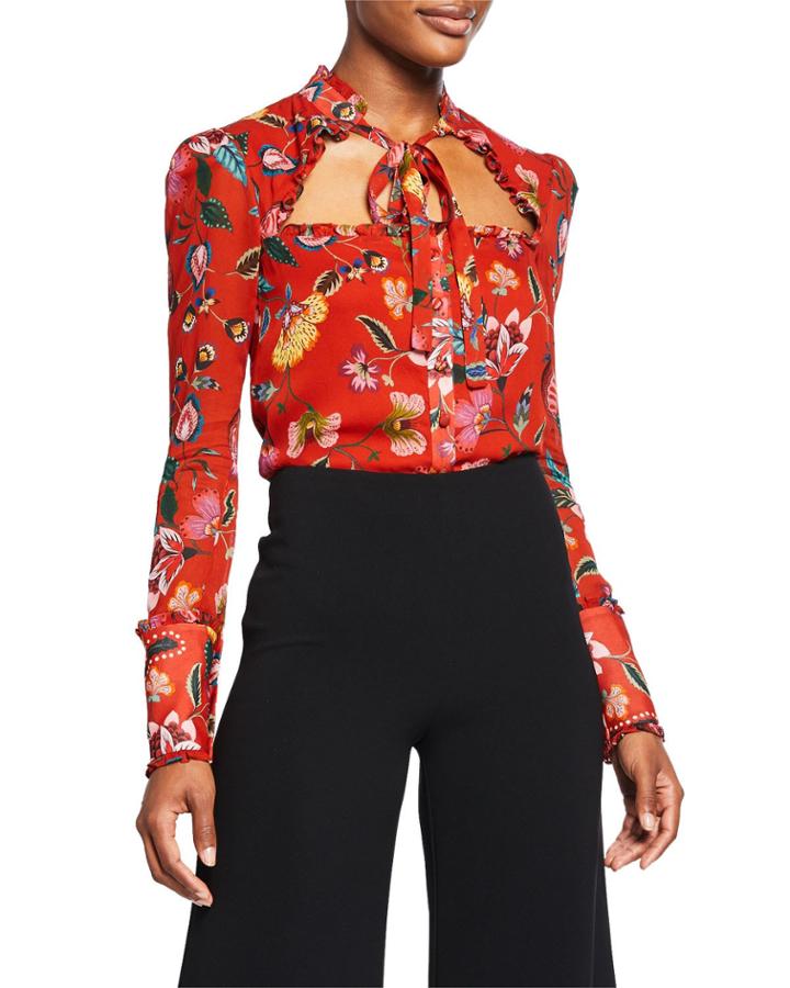 Elodie Floral Open-neck Tie Top