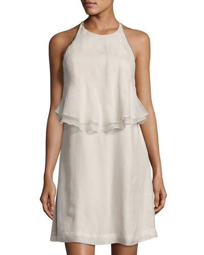 Monili-trim Silk Halter Dress, Ivory