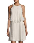Monili-trim Silk Halter Dress, Ivory