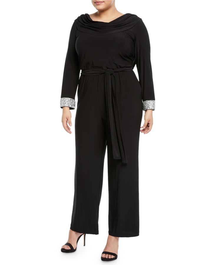 Jewel-trim Cowl-neck Jumpsuit,