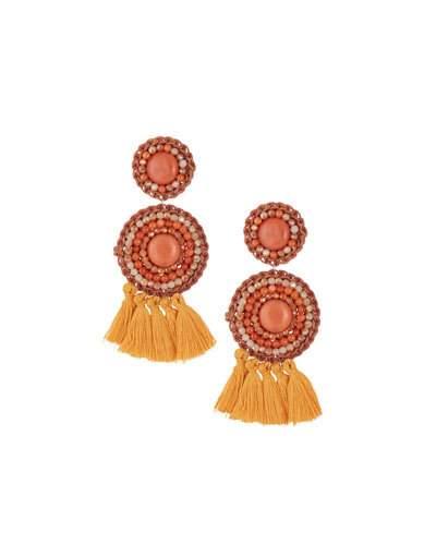 Rust Stone & Rope Circle Drop Earrings