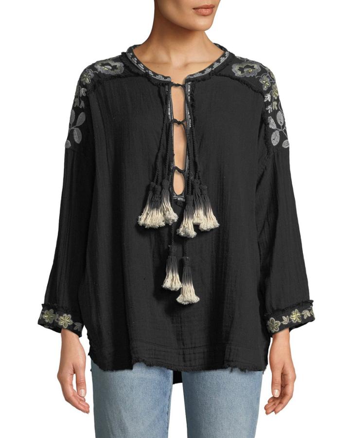 Sai Gauze Tassel-tie Blouse