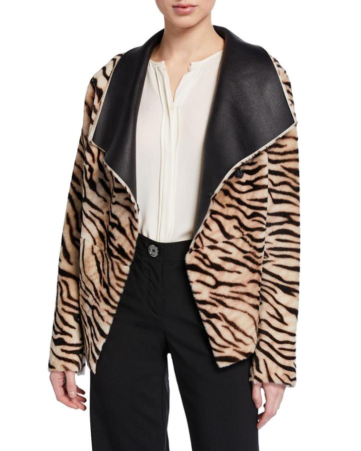 Safari Tiger-striped Reversible Leather Cardigan