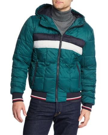 Men's Mid Weight Quilted Hoodie Bomber Jacket