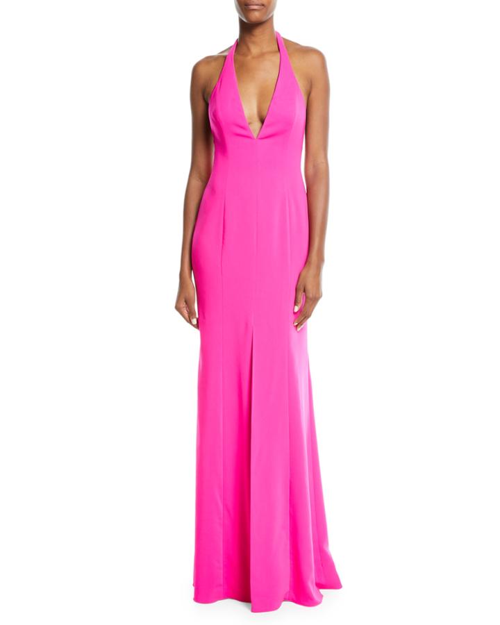 V-neck Halter Column Gown