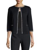 Santana Knit Contrast-trim Jacket, Black/white