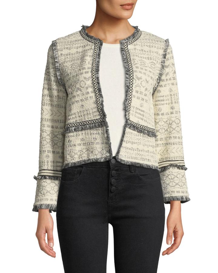 Frayed-trim Boucle Cardigan
