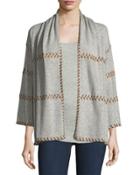 Cashmere Cardigan W/ Suede Whipstitching