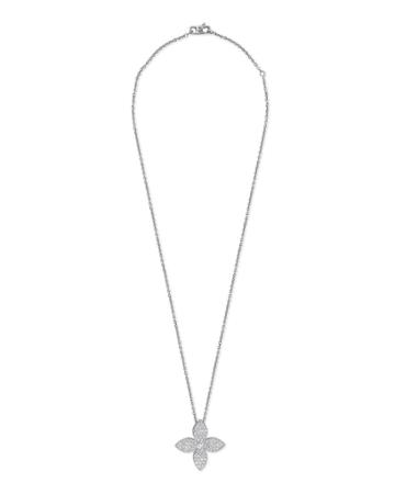 Estate 18k White Gold Diamond Flower Pendant Necklace