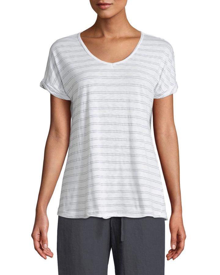 Striped Short-sleeve V-neck Tee