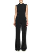 Mock-neck Sleeveless Lace-up Sides Wide-leg Jumpsuit