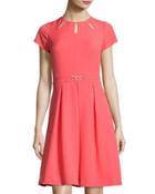 Kyhl Fit-and-flare Short-sleeve Dress, Coral