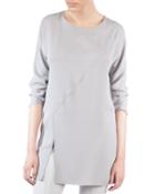Crewneck Long-sleeve Asymmetric-seams Silk-crepe Tunic