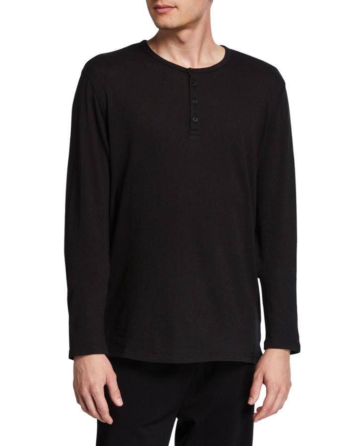 Men's Long-sleeve Raw Edge Henley Top
