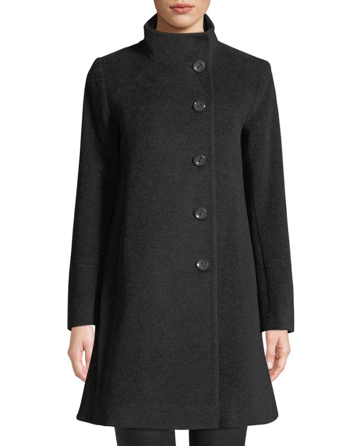 Asymmetric Button-front Pea Coat