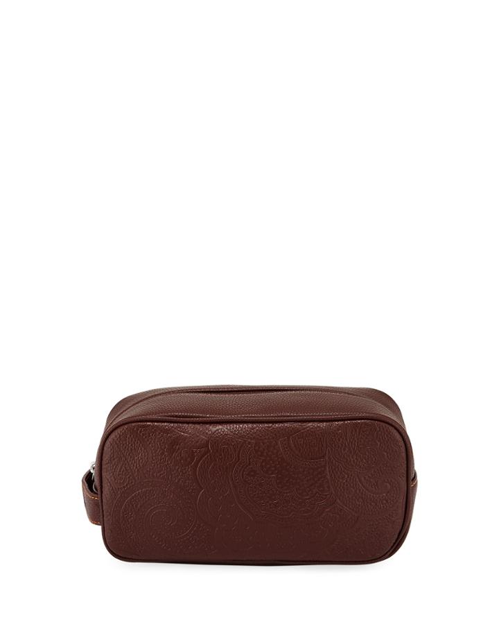 Paisley-embossed Leather Toiletry Case