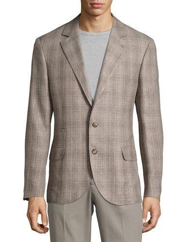 Plaid Linen-blend Sport Coat, Rope