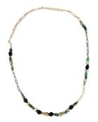 Long Crystal Chain Link Necklace, Green/black
