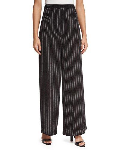 Pinstripe High-waist Palazzo Pants, Black/white/red