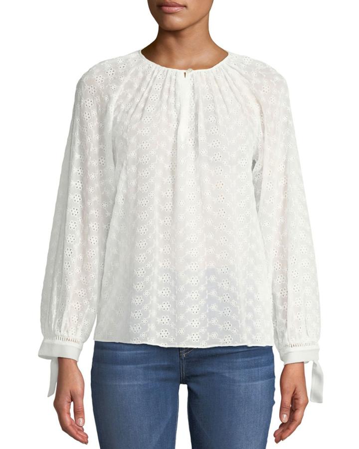 Eyelet-lace Tie-cuff Blouse