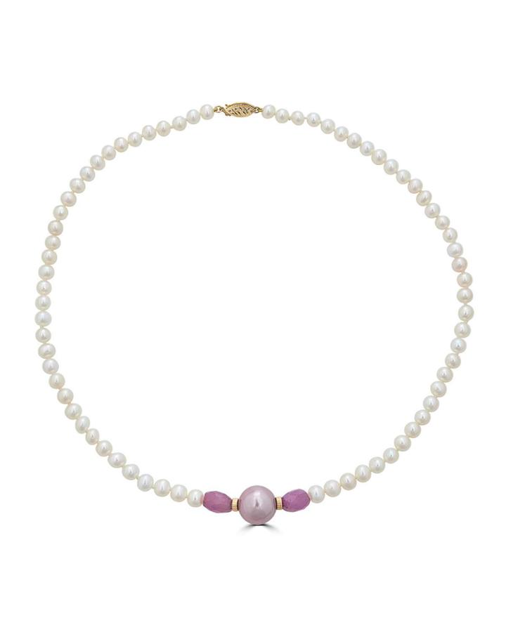 14k Pink Sapphire & Pearl Necklace