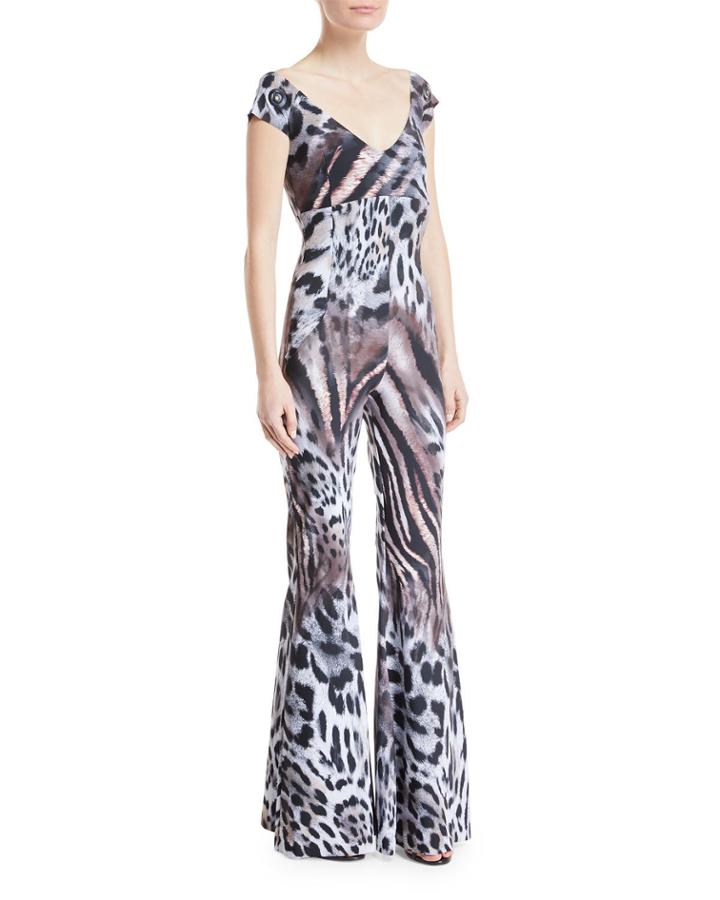 Thofa Animal-print Flared Jumpsuit