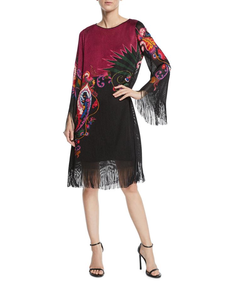 Paisley Knit Fringed Bell-sleeve