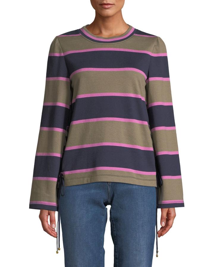 Lace-up Rugby Stripe Cotton Pullover
