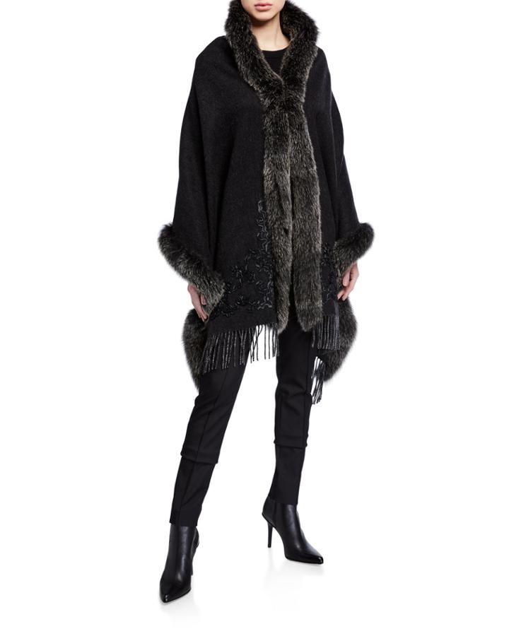 Wool-blend Stole With Fox Fur