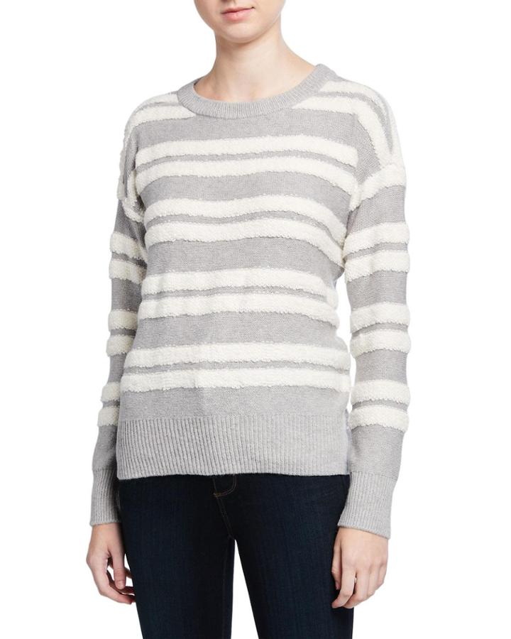 Long-sleeve Loop-stripe Crewneck