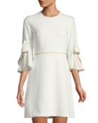 Bow-sleeve Piped A-line Dress