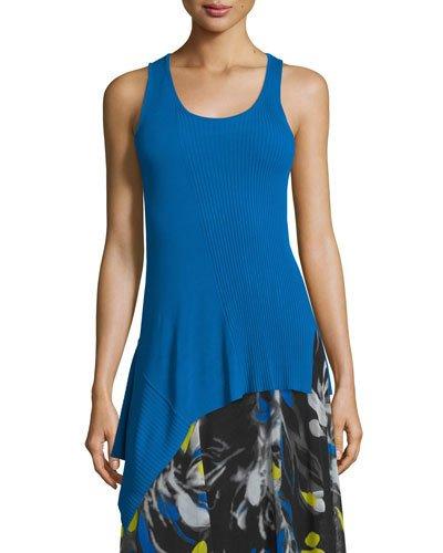 Sleeveless Scoop-neck Ribbed Asymmetric Top