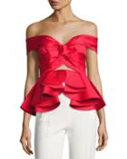Off-shoulder Peplum Top, Red