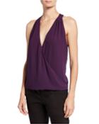 Faux-wrap Sheer-back Sleeveless Blouse