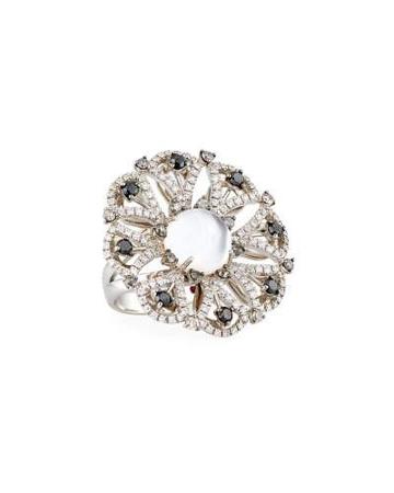 Margherita 18k White, Black & Gray Diamond Ring,